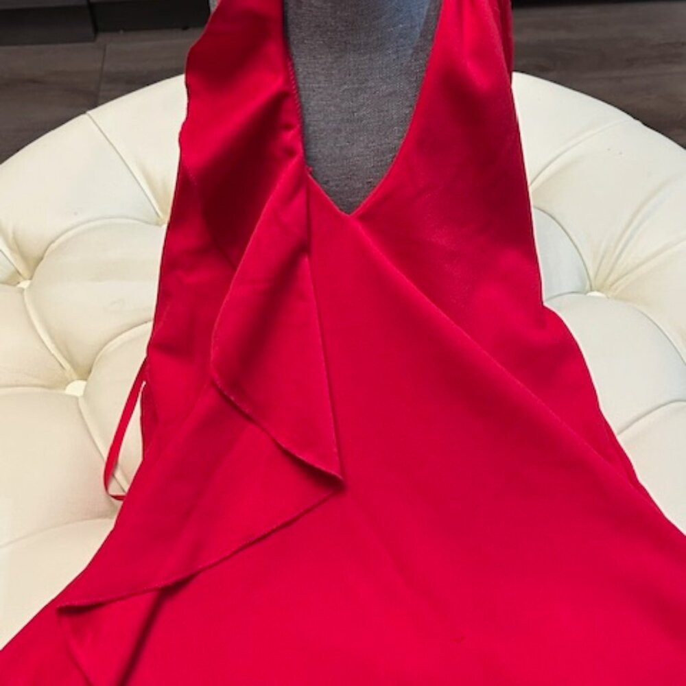 Red Wrapper Ruffle Trim Halter top - size S Halter Top Ruffle -sweet valetine